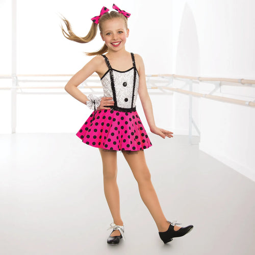 1st Position - Sequin Bodice Pink Polka Dot Dress With Pants